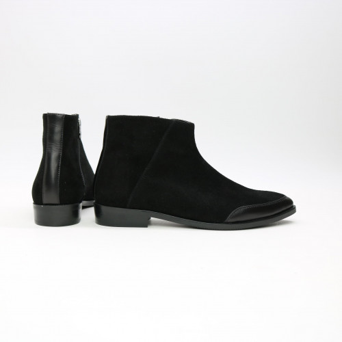 Ботинки из велюра и кожи черного цвета с острым носиком Арт. 104-2