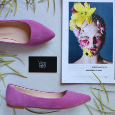 Замшеві балетки рожевого кольору з гострим носом Арт.17-2