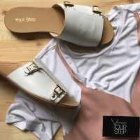 Шльопанці з білої шкіри з регульовою повнотою Арт. 10-11/112