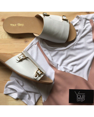 Шльопанці з білої шкіри з регульовою повнотою Арт. 10-11/112