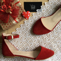 Босоножки из замши красного цвета Арт. 01-2