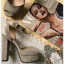 Босоножки на высоком каблуке из бежевой замши Арт.: 951-5Ок