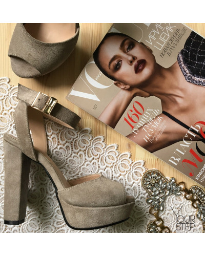 Босоножки на высоком каблуке из бежевой замши Арт.: 951-5Ок