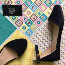 Босоножки из замши синего цвета на черной подошве Арт. 01-2VG