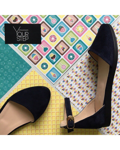 Босоножки из замши синего цвета на черной подошве Арт. 01-2VG