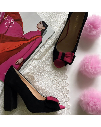 Босоножки из черной замши с бантом Арт. 95-9/44ОК