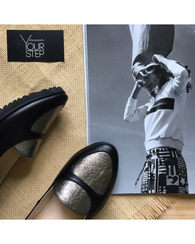 Балетки з чорної шкіри зі срібною вставкою Арт. 01-6R