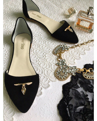 Балетки з чорної замші з фурнітурою Арт.: 17-1/3595