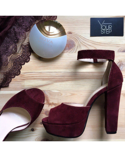 Босоножки на высоком каблуке из замши бордового цвета Арт.: 951-6Ок