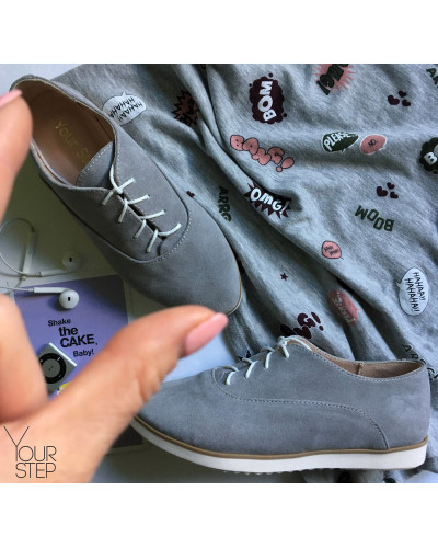 Туфли из замши серого цвета на белой подошве Арт. 01-8R