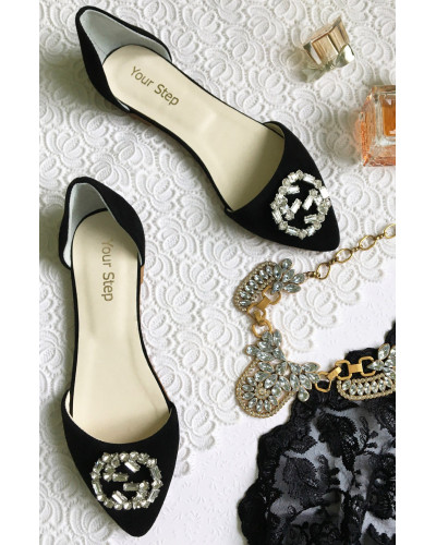 Балетки з чорної замші з фурнітурою Арт.: 17-1/57583