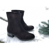 Полусапоги на каблуке из натуральной замши цвета бордо с напылением Арт. 30-4(Ir5)