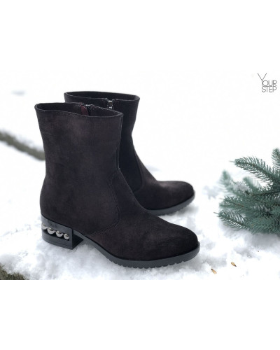 Полусапоги на каблуке из натуральной замши цвета бордо с напылением Арт. 30-4(Ir5)