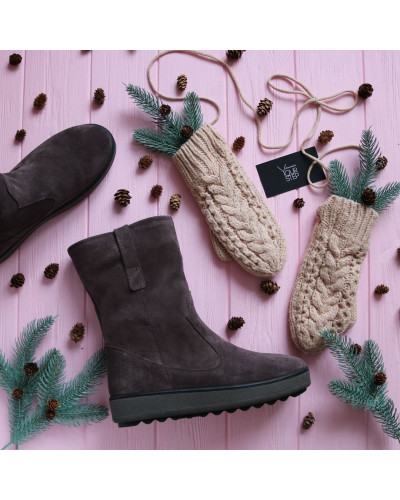 Полусапоги из замши цвета какао Арт. 12-2(Ls6)