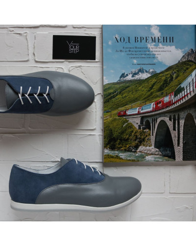 Кеды из замши цвета джинс с серым носком Арт. 05-1(Am4)