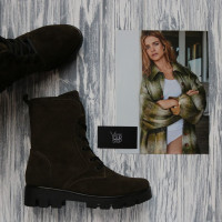 Ботинки из замши цвета хаки со шнуровкой на тракторной подошве Арт. 12-6(S2)