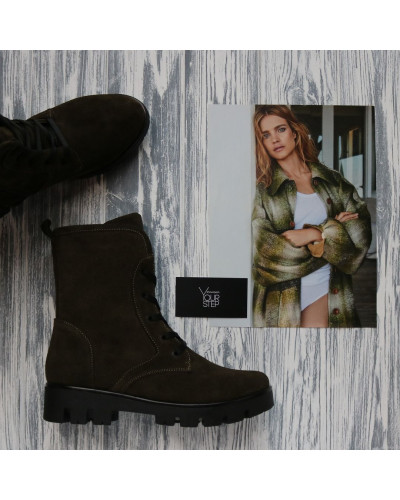 Ботинки из замши цвета хаки со шнуровкой на тракторной подошве Арт. 12-6(S2)