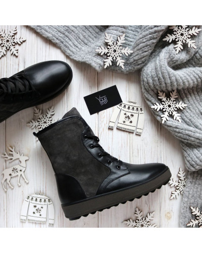 Ботинки из черной кожи с серыми замшевыми вставками 12-6(Ls6)