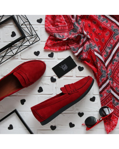 Мокасины из красной замши Арт. 05-10(Am4)