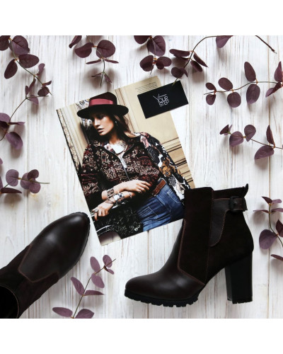 Ботинки на устойчивом каблуке из бордовой замши с напылением с кожаным носком Арт. 805-1