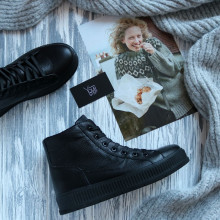 Ботинки из ребристой кожи черного цвета 51-3/152