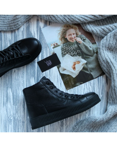 Ботинки из ребристой кожи черного цвета 51-3/152