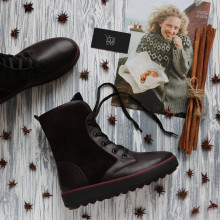 Ботинки из кожи цвета шоколад с замшевыми вставками 12-6(Ls6)