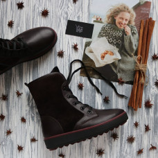 Ботинки из кожи цвета шоколад с замшевыми вставками 12-6(Ls6)