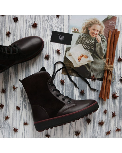 Ботинки из кожи цвета шоколад с замшевыми вставками 12-6(Ls6)