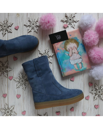 Полусапоги из замши цвета джинс Арт. 12-2Ls