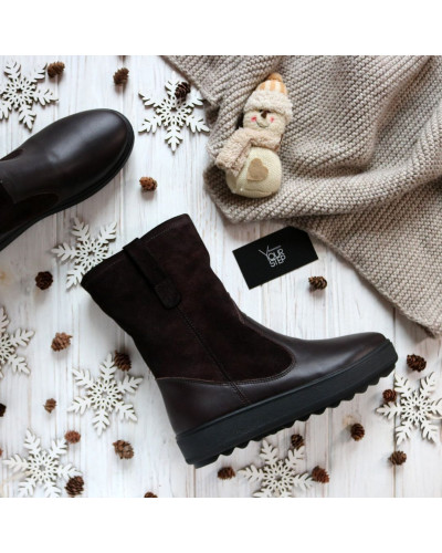 Полусапоги из бордовой замши с напылением с кожаным низом Арт. 12-2(Ls6)