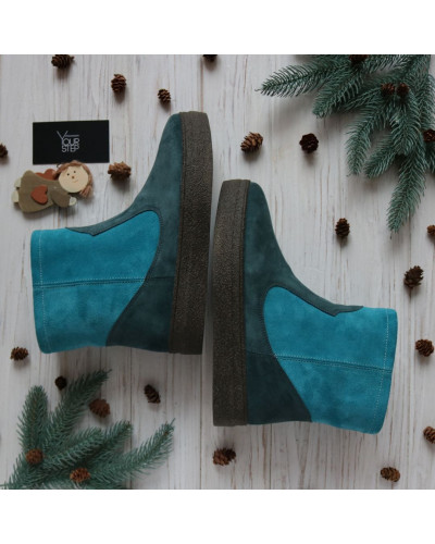 Ботинки из натуральной замши голубого цвета и цвета ель Арт. 12-19Ls