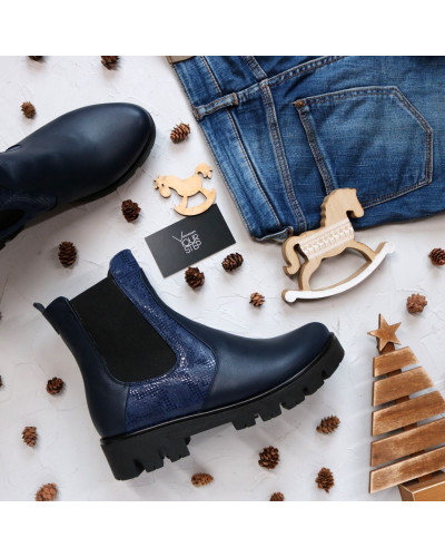 Челсі із синьої шкіри зі вставками Арт. 12-1(S2)