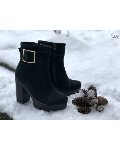 Полусапоги из зеленого велюра с ремешком Арт. 18-2