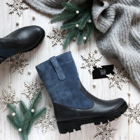 Полусапоги из замши цвета джинс с кожаным низом Арт. 12-2Z(S2)