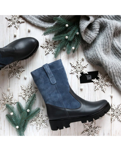 Полусапоги из замши цвета джинс с кожаным низом Арт. 12-2Z(S2)