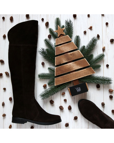 Ботфорти із замші кольору шоколад 12-31V