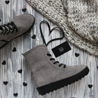 Ботинки из светло-серой замши 12-6(Ls6)