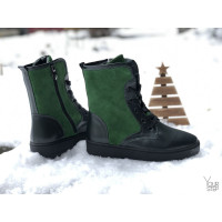 Ботинки из темно-зеленой кожи с ярко-зелеными вставками 12-6(Ls6)