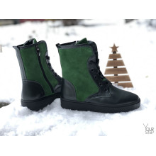 Ботинки из темно-зеленой кожи с ярко-зелеными вставками 12-6(Ls6)