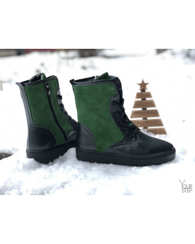 Ботинки из темно-зеленой кожи с ярко-зелеными вставками 12-6(Ls6)