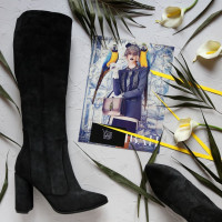 Чоботи із сірої замші на підборах Арт. 35-12/44