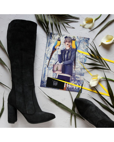 Чоботи із сірої замші на підборах Арт. 35-12/44