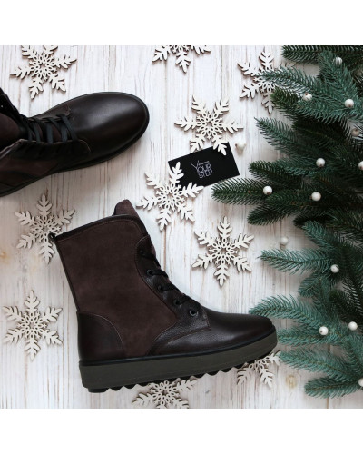 Ботинки из кожи и замши цвета какао 12-6(Ls6)