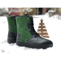 Ботинки из темно-зеленой кожи с ярко-зелеными вставками 12-6(Ls6)