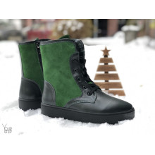 Ботинки из темно-зеленой кожи с ярко-зелеными вставками 12-6(Ls6)