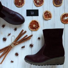 Ботинки на танкетке из натуральной кожи и замши бордового цвета Арт. 30-4(Ir3)