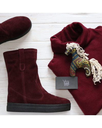Полусапоги из бордовой замши Арт. 12-2Ls