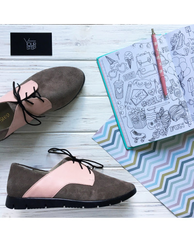 Туфли из замши цвета капучино с пудровой вставкой Арт. 01-10Pr