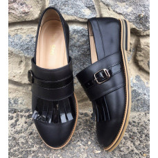 Туфлі з чорної шкіри з бахромою Арт. 05-14